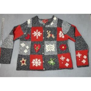Vintage Northern Reflections Christmas Cardigan Sweater Womens Gray Reindeer XL